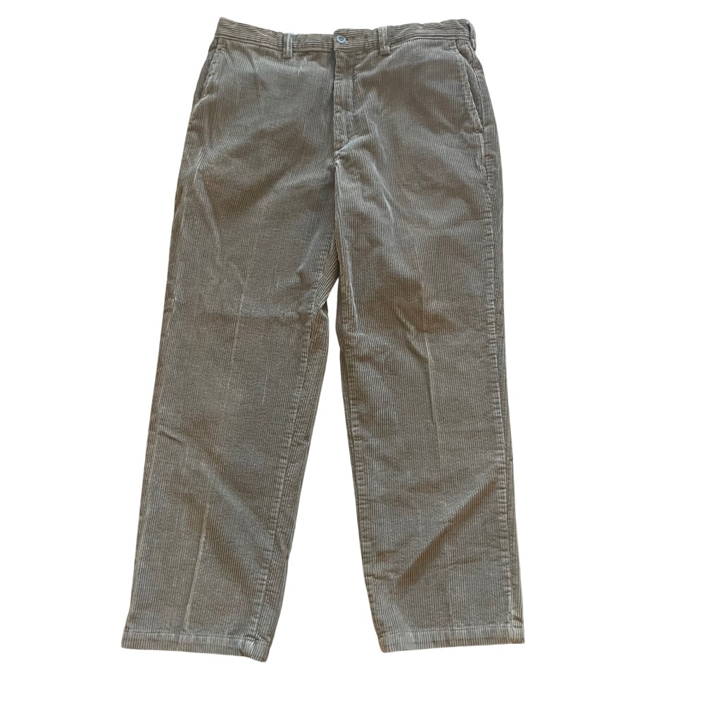 Perry Ellis Cottons Mens 36x30 Corduroy Pants Tan Khaki Wide Wale Flat Front